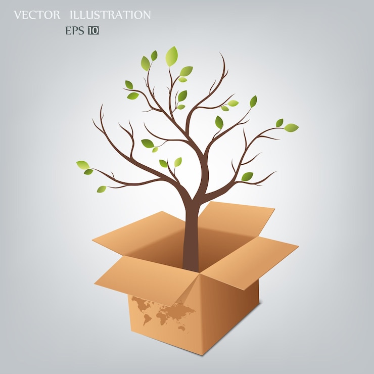 Vector árbol que crece fuera de una caja de cartón ilustración