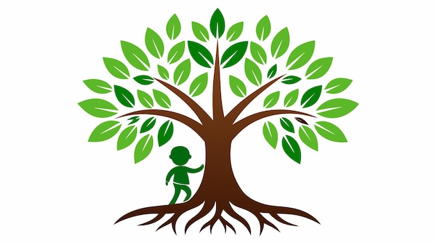 Vector un árbol con raíces profundas y hojas exuberantes representa a un padre que cuida y apoya que proporciona un