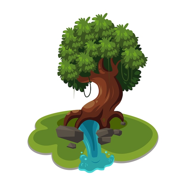 Árbol con resorte debajo de él ilustración vectorial de dibujos animados