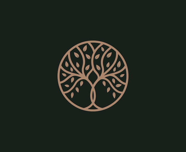 Árbol Roble Banyan Maple Emblem logo diseño vector plantilla