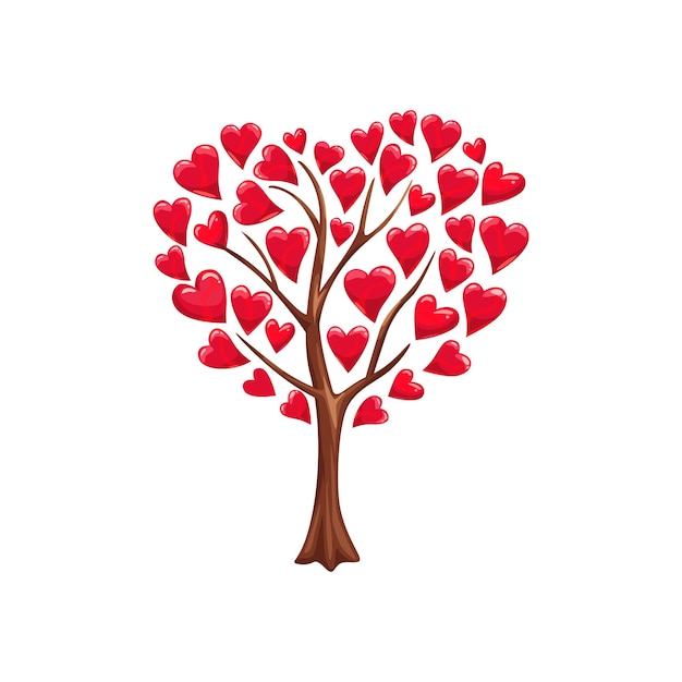 Árbol romántico del amor con el vector de corazones