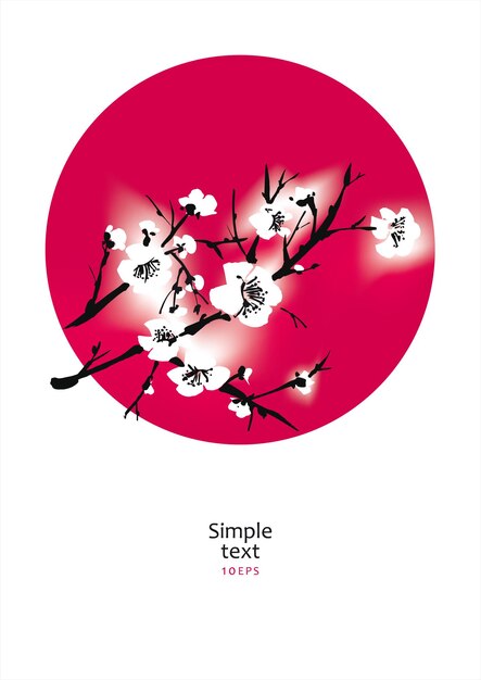 Vector Árbol de sakura en el círculo rojo
