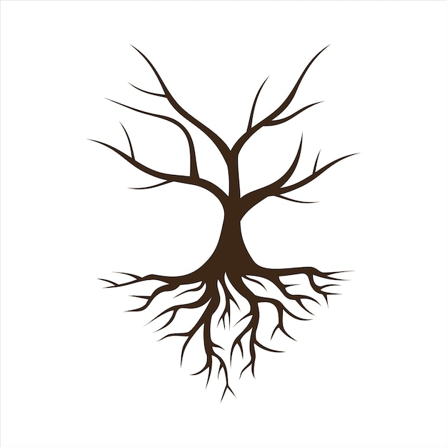 Árbol seco con logotipo de icono de raíz