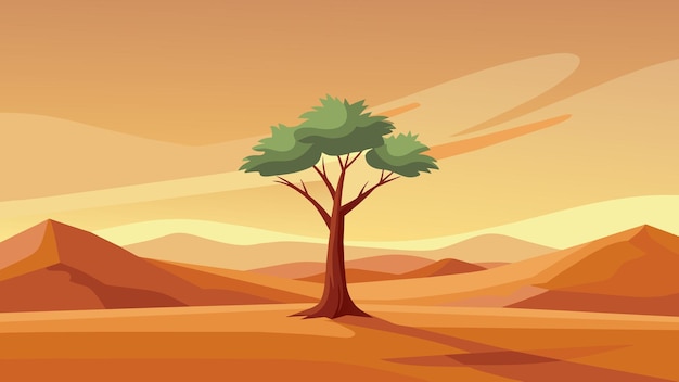 Vector un árbol solitario de pie alto en un vasto desierto encarnando la fuerza estoica y la independencia en el rostro