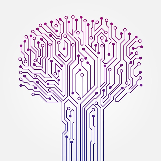 Árbol de tecnología de circuitos en fondo blanco Sistema de hardware de ingeniería informática