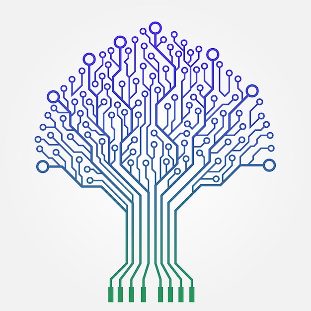 Vector Árbol de tecnología de circuitos sobre fondo blanco sistema de hardware de ingeniería informática