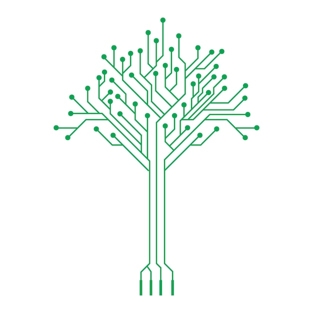 Árbol de tecnología verde estilizado como circuito electrónico