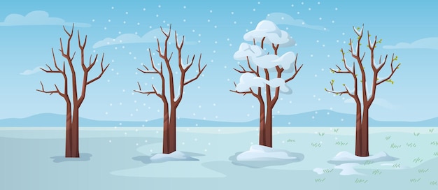 Vector Árbol de temporada de invierno cubierto de nieve