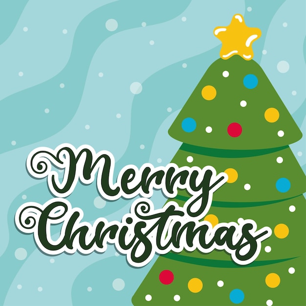 Árbol con texto de Feliz Navidad Vector