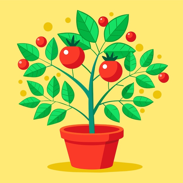 Vector Árbol de tomate en una ilustración vectorial de olla