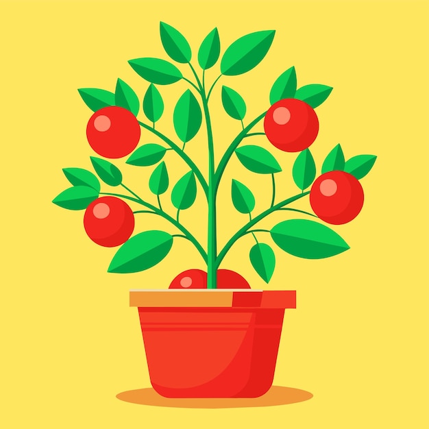 Árbol de tomate en una ilustración vectorial de olla