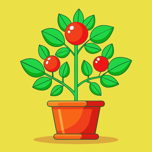 Vector Árbol de tomate en una ilustración vectorial de olla