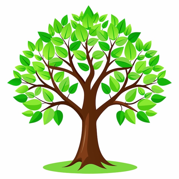 Árbol con vector de hojas verdes en fondo blanco