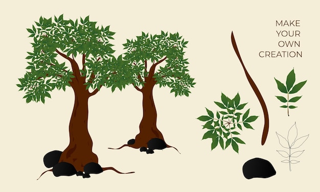 Árbol vectorial con hojas ilustración dibujada a mano