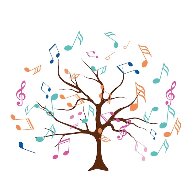 Árbol vectorial con notas musicales