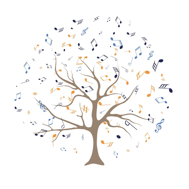 Árbol vectorial con notas musicales