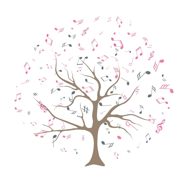 Vector Árbol vectorial con notas musicales