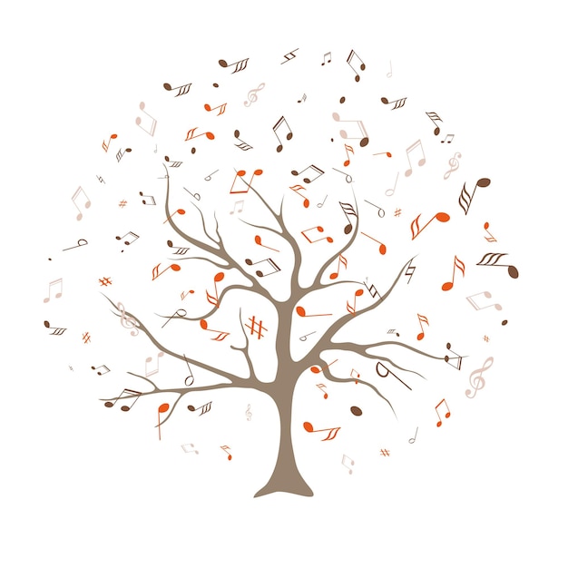 Árbol vectorial con notas musicales