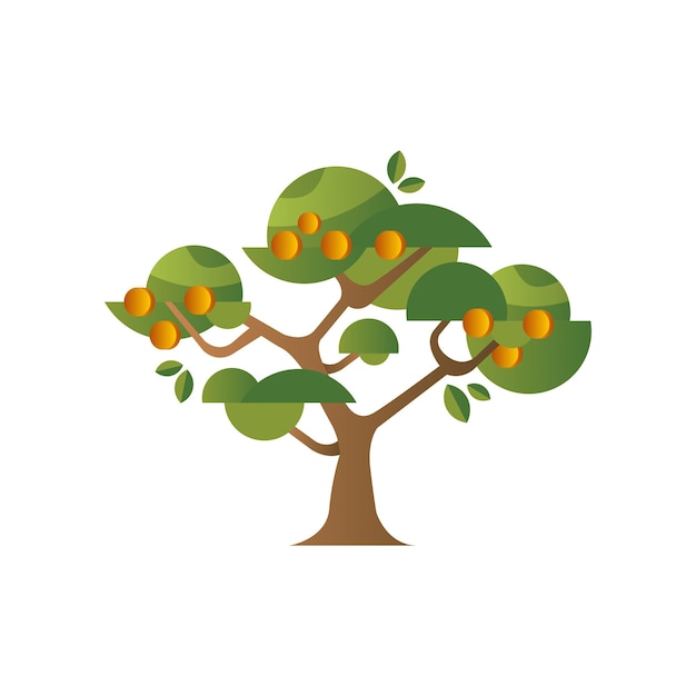 Vector Árbol verde con albaricoques planta de jardín con frutas maduras ilustración vectorial sobre un fondo blanco