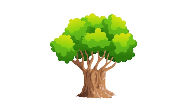 Árbol verde caducifolio con raíces expuestas ilustración vectorial aislada