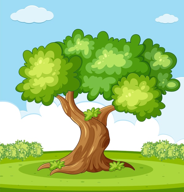 Vector Árbol verde exuberante en un paisaje soleado