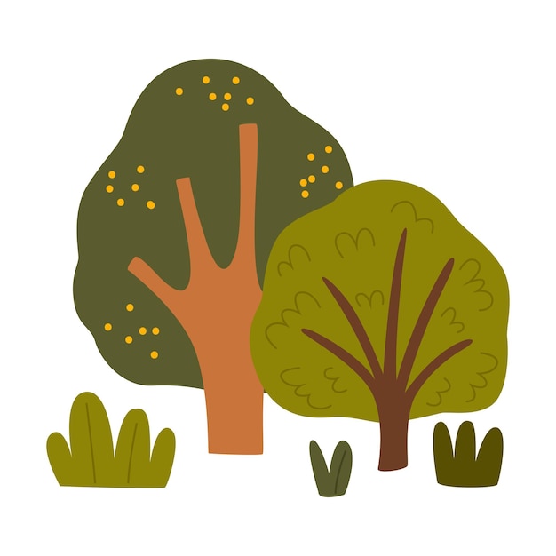 Árbol verde de la granja como elemento vectorial del paisaje rural