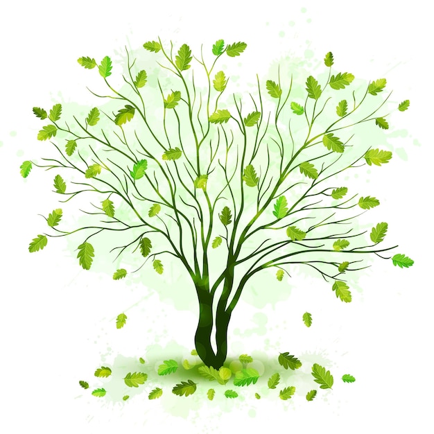 Vector Árbol verde con hojas vectoriales