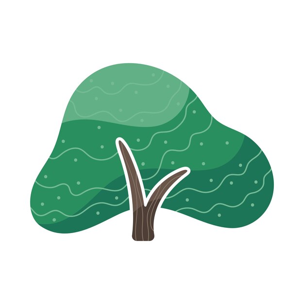 Árbol verde plano de dibujos animados de fantasía Parque forestal abstracto o planta de jardín