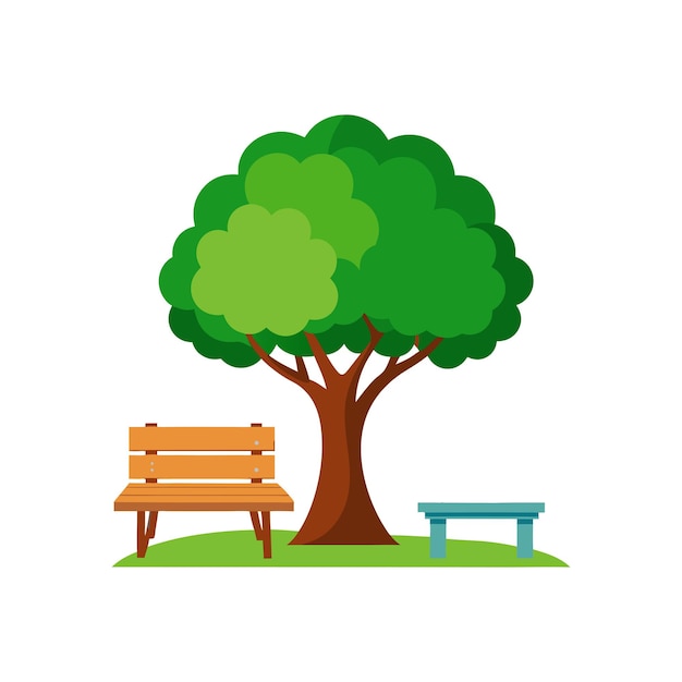 árbol verde vectorial y banco