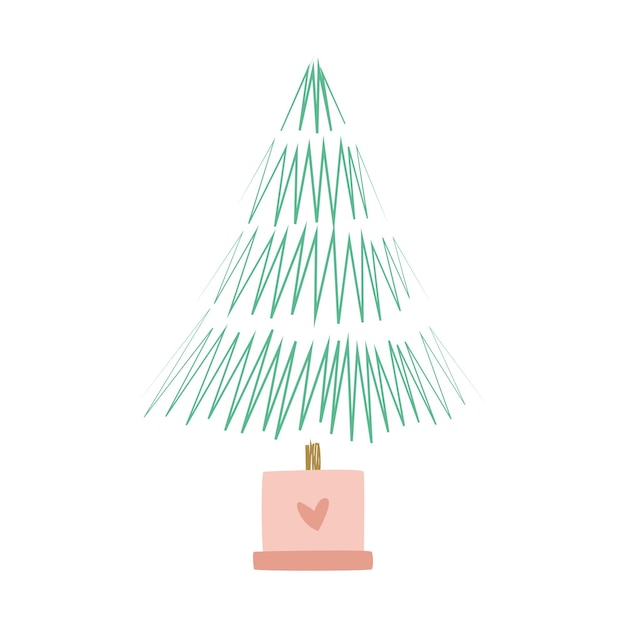 Árbol verde vectorial con decoraciones. Decoración para Navidad y Año Nuevo. Estilo de garabato plano