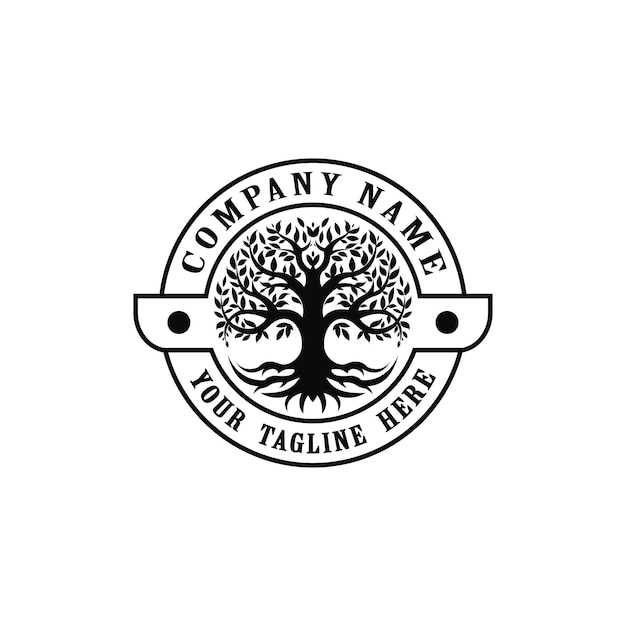 Árbol de la vida emblema roble banyan logo diseño vector