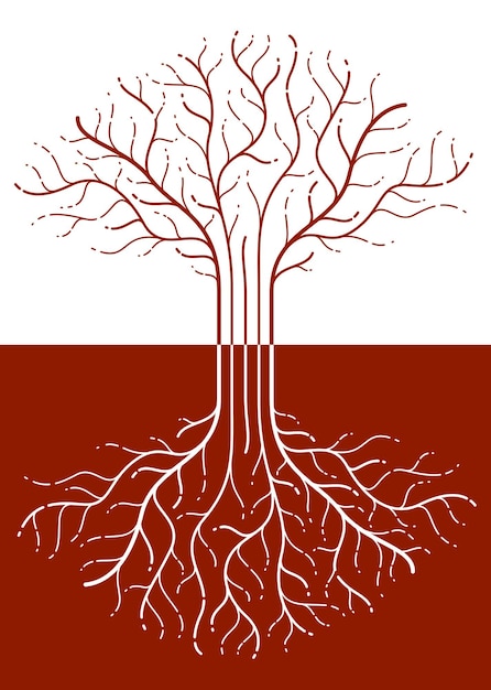 Vector Árbol de la vida, la vida y la muerte, el ciclo de la vida, dibujo de logotipo vectorial en estilo lineal, símbolo clásico.