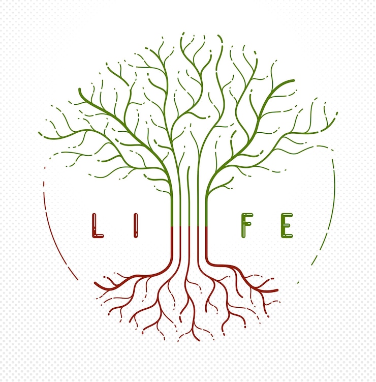 Vector árbol de la vida vida y muerte el ciclo de la vida vector logotipo dibujo en estilo lineal símbolo clásico