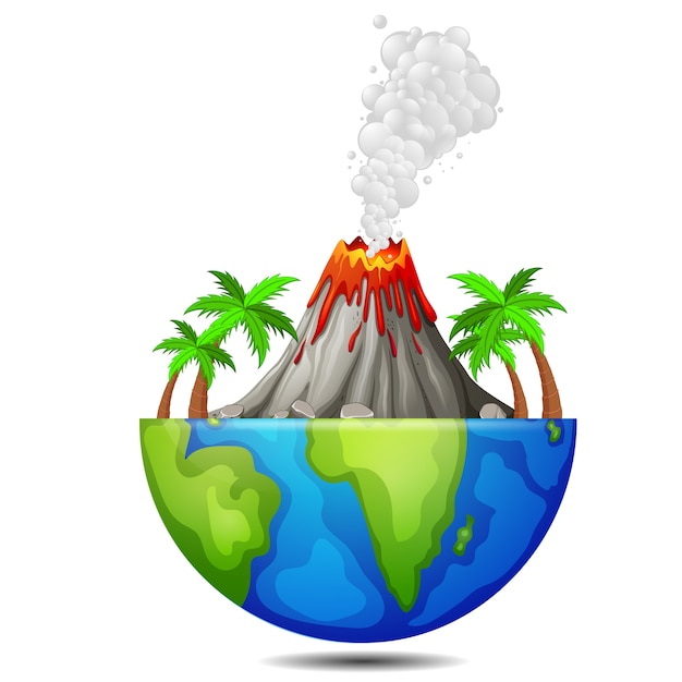 árbol y volcán en la tierra