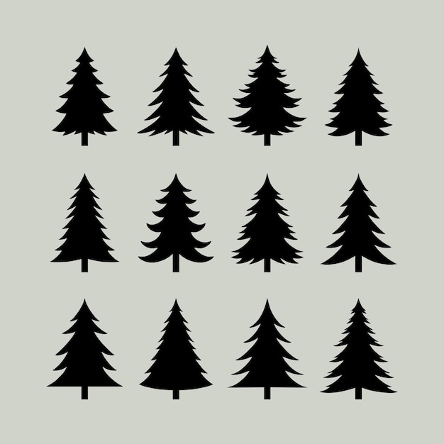 Los árboles antiguos y las siluetas del bosque establecen el diseño de los bosques de pino negro sobre un fondo blanco