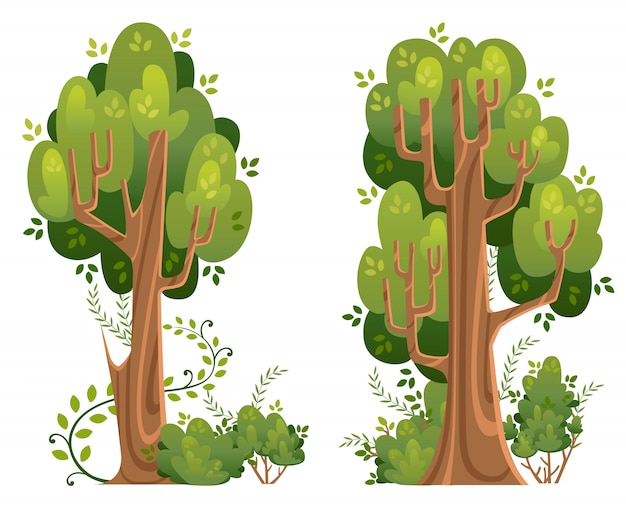 Vector Árboles y arbustos de verano con estilo. espacios verdes. ilustración sobre fondo blanco. página del sitio web y aplicación móvil