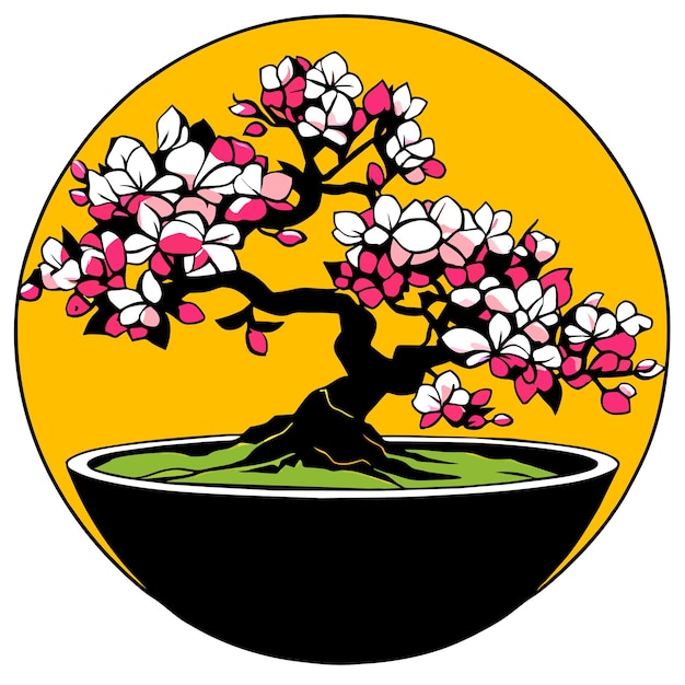 Los árboles de bonsai japoneses cultivados en contenedores ilustración vectorial