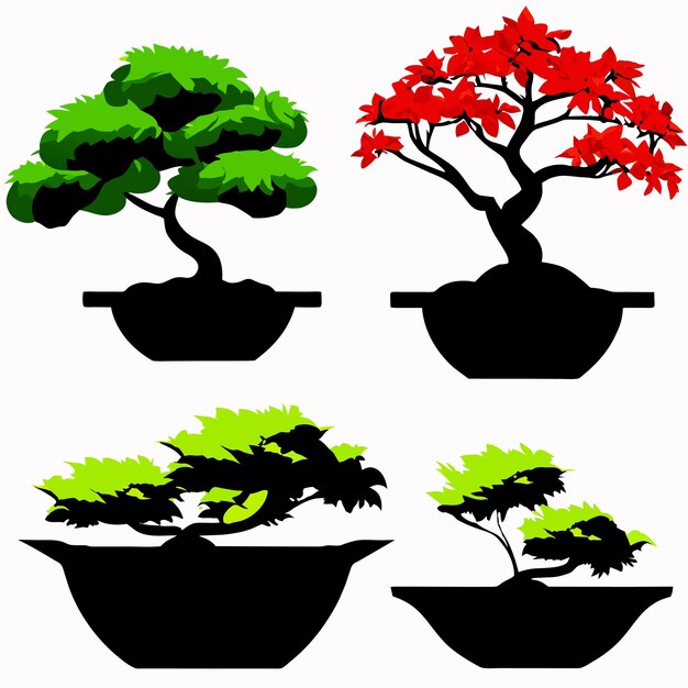 Vector los árboles de bonsai japoneses cultivados en contenedores ilustración vectorial