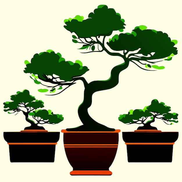 Vector los árboles de bonsai japoneses cultivados en contenedores ilustración vectorial