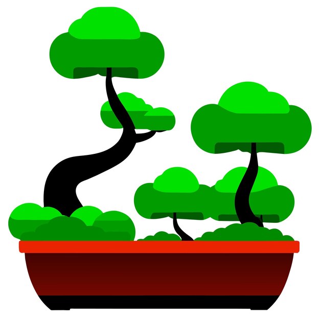 Vector los árboles de bonsai japoneses cultivados en contenedores ilustración vectorial