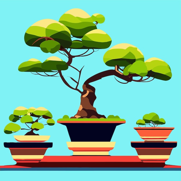 Vector los árboles de bonsai japoneses cultivados en contenedores ilustración vectorial