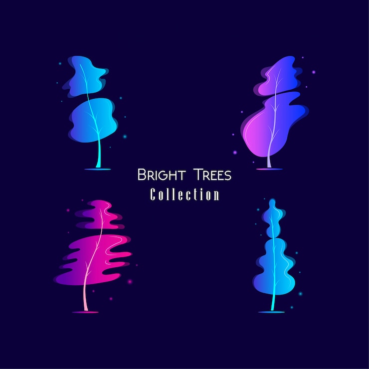 Vector árboles brillantes con colección flash