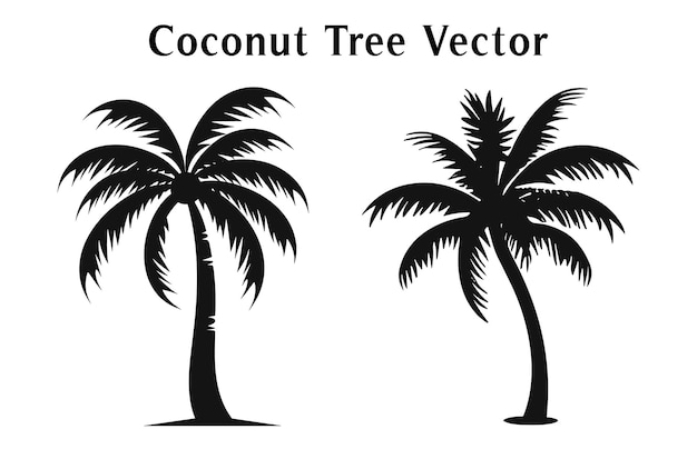 Árboles de coco silueta conjunto vectorial aislado en fondo blanco siluetas de árboles de coco paquete