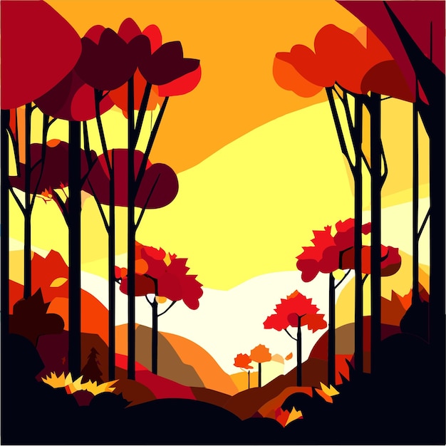 Árboles coloridos de otoño hermosa ilustración vectorial