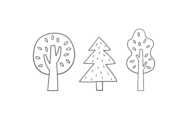 Árboles dibujados a mano Estilo de boceto Doodle Ilustración de vector de contorno
