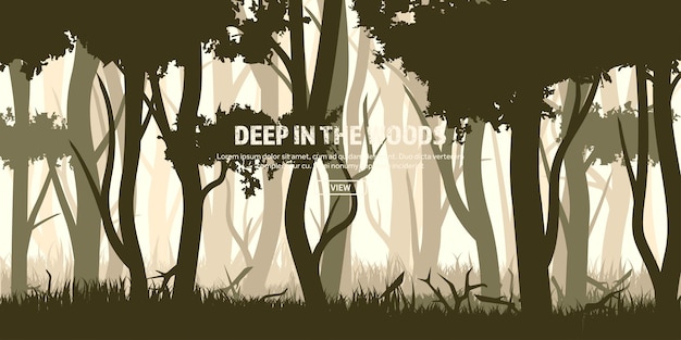 Árboles establecidos bosque de pinos silvestres naturaleza fondo estandarte ilustración vectorial árbol verde oscuro madera hierba