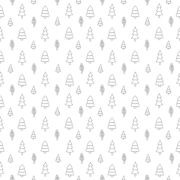 Árboles de garabateo de patrón sin costuras arte de línea en blanco y negro arte de línea de ilustración vectorial dibujado a mano