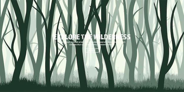Árboles montados bosque de pinos salvajes naturaleza fondo banner ilustración vectorial árbol verde oscuro madera hierba