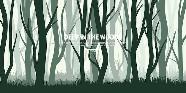 Árboles montados bosque de pinos salvajes naturaleza fondo banner ilustración vectorial árbol verde oscuro madera hierba