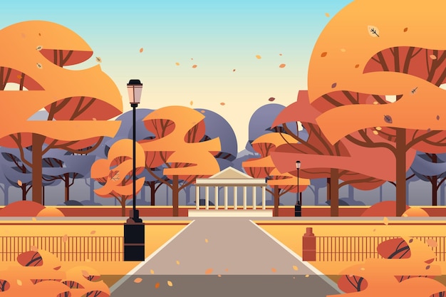 Vector Árboles de naranja en la ilustración de vector horizontal de fondo de paisaje de parque de ciudad de verano público